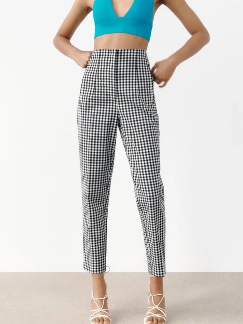 NWT Zara check high waist pants XS